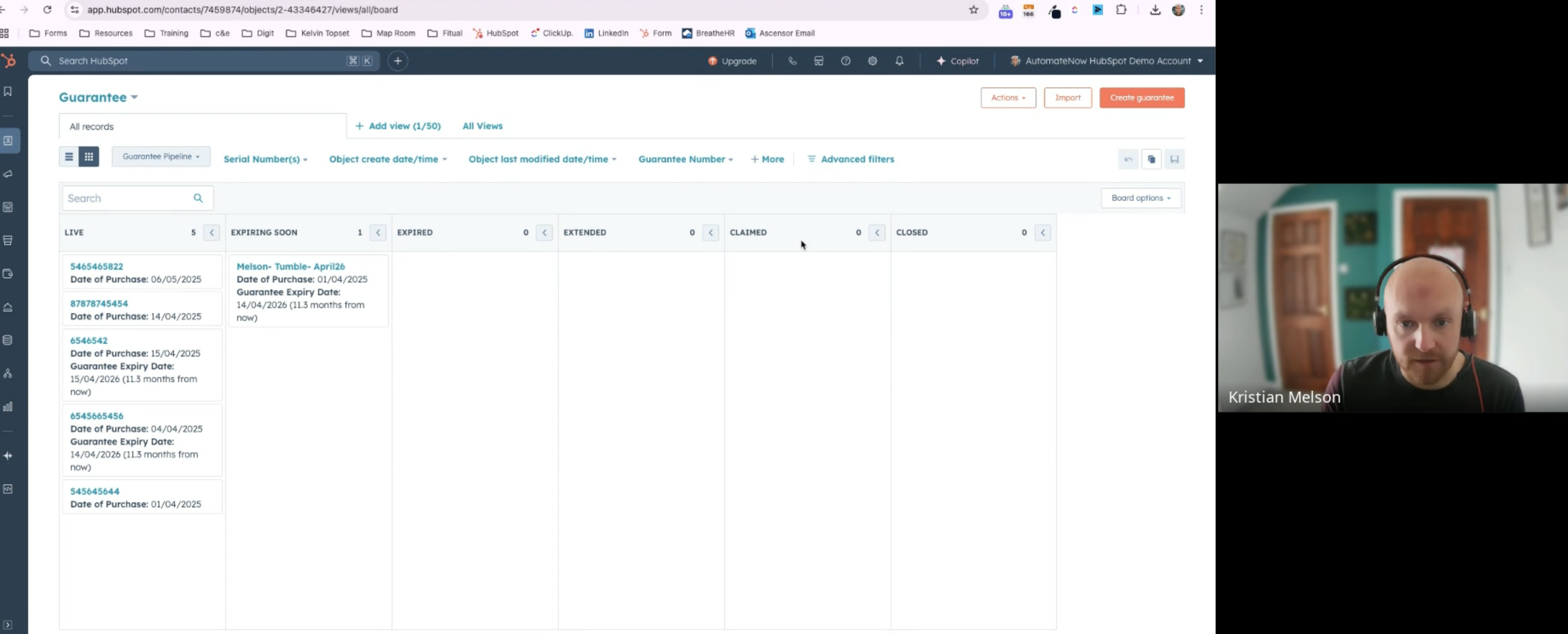 Objekt Gwarancje w HubSpot